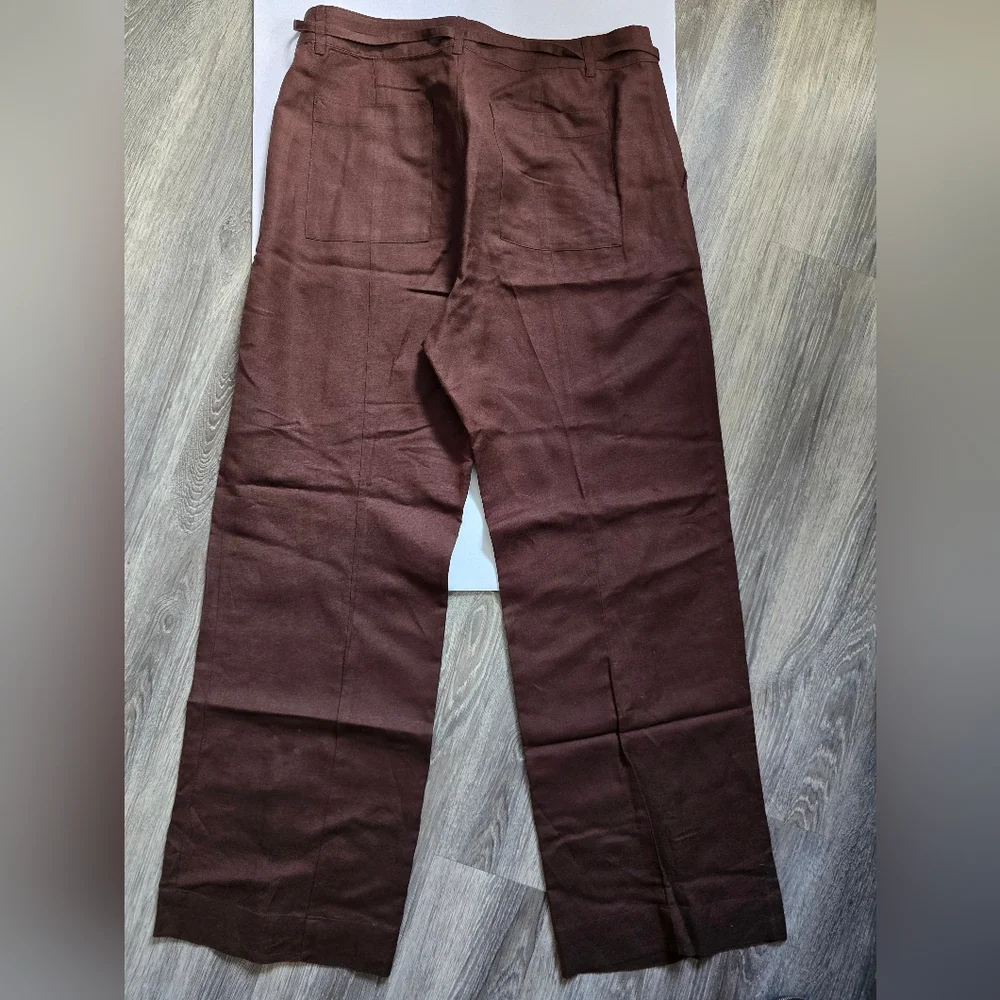 Women's Loft Linen Pants Chocolate Brown Long Wide Legs Size 12 - Picture 2 of 5